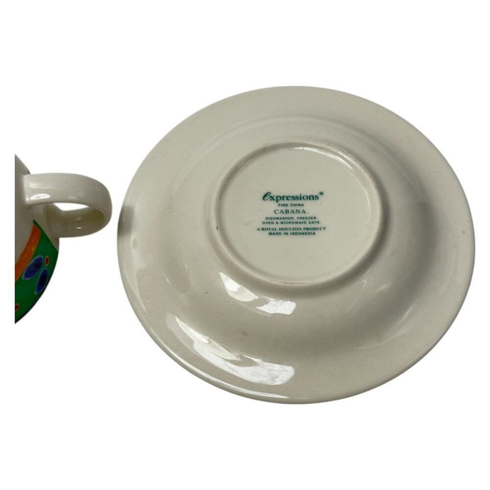 Royal Doulton Expressions Cabana Teacup & Saucer Fine China Green Blue Yellow - Picture 8 of 11